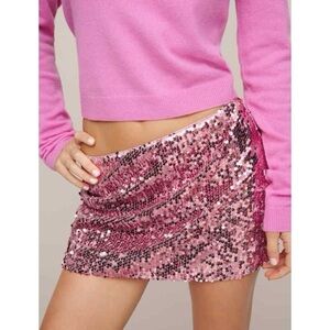 Reformation Saviolla Skirt Low Rise Micro Mini Sequin Sparkle Party in Pink 0